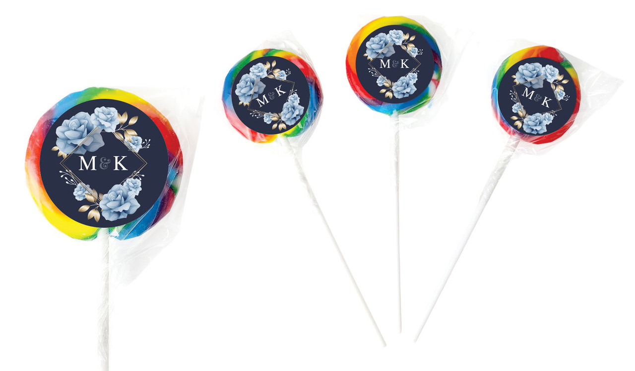 Flowers On Navy Personalised Engagement Lollipops