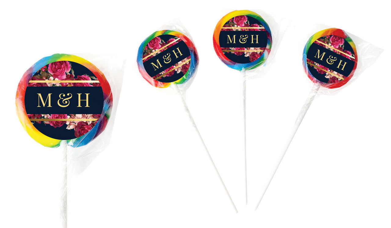 Bold Floral Personalised Wedding Lollipops