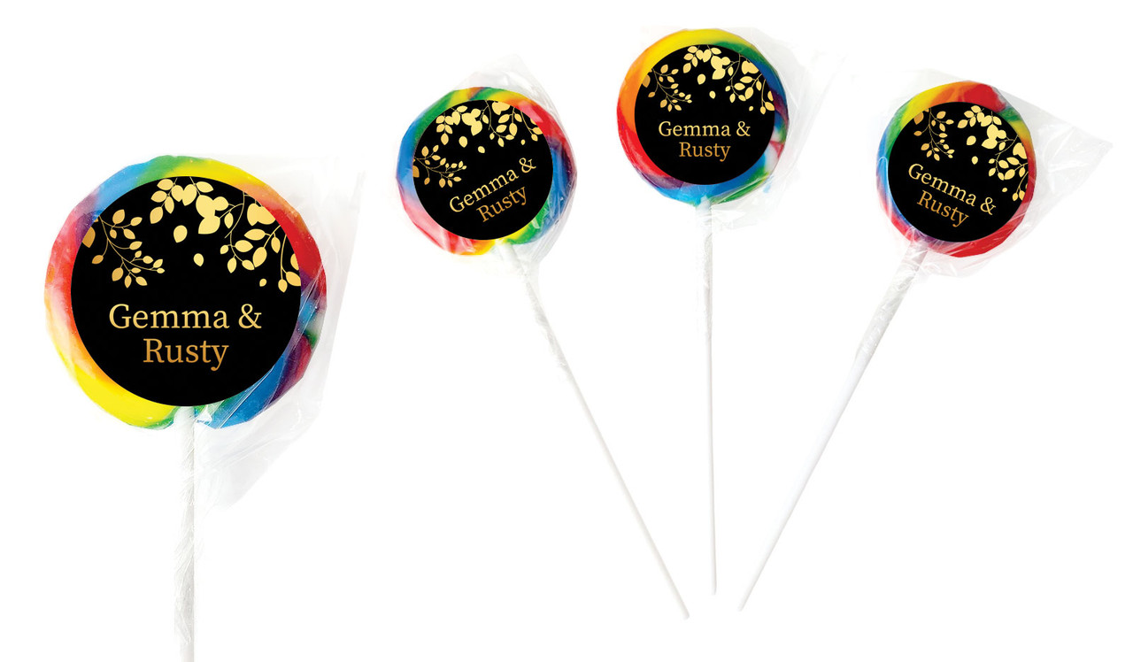 Gold Leaves Personalised Wedding Lollipops