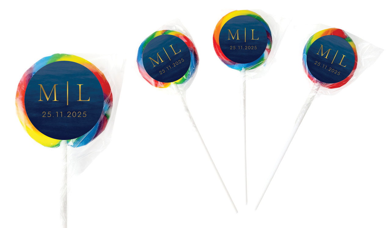 Monogram On Navy Personalised Wedding Lollipops
