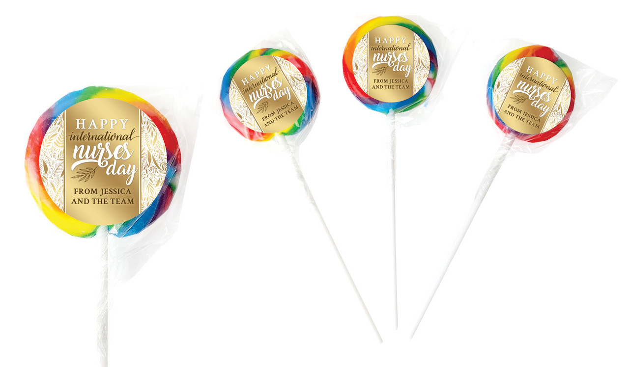 Seamless Gold Leaves International Nurses Day Personalised Lollipops