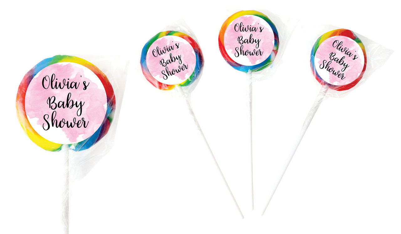 A Splash Of Watercolour Pink Baby Shower Personalised Lollipops