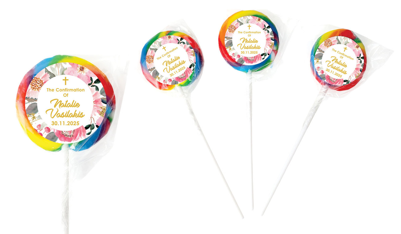 Pink Garden Confirmation Personalised Lollipops