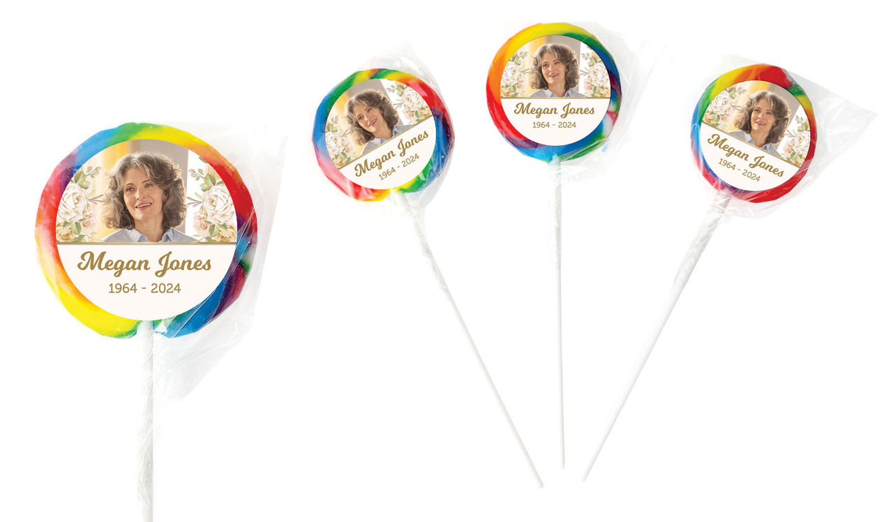 Gold And Floral Funeral Personalised Lollipops