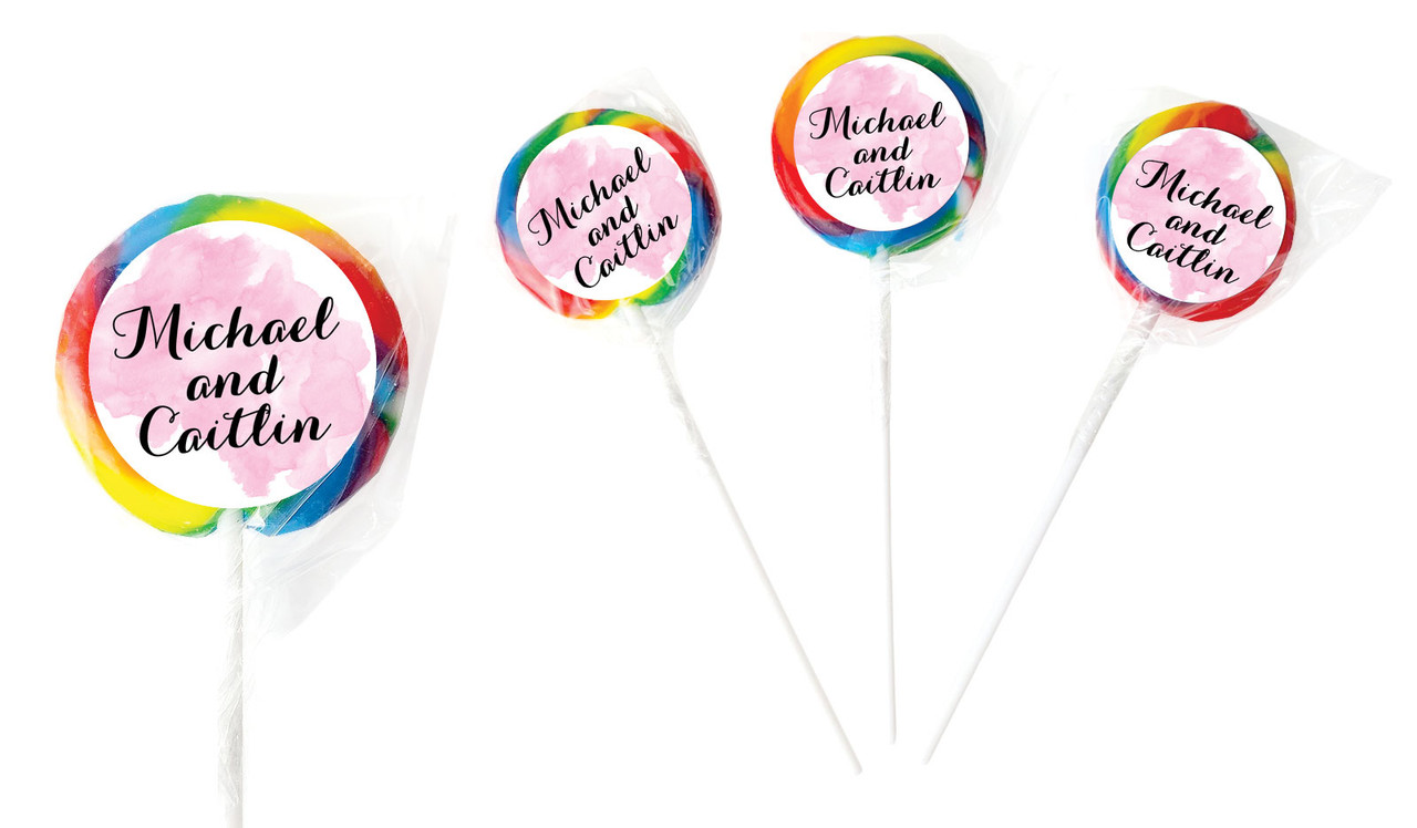 A Splash Of Pink Watercolour Personalised Wedding Lollipops