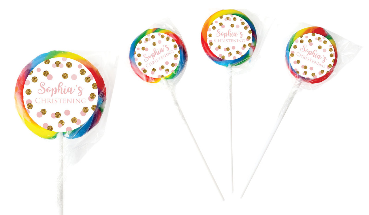 Confetti In Pink And Gold Custom Christening Lollipop