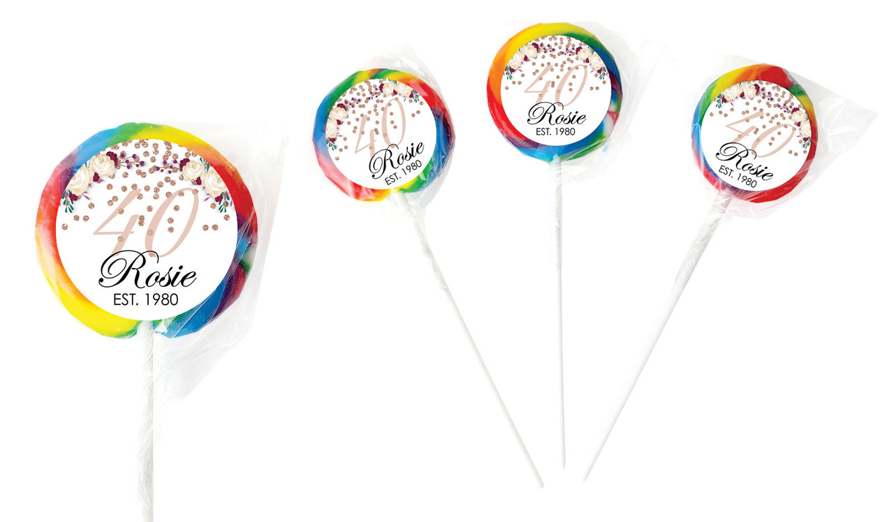 40th Rose Gold Confetti Personalised Lollipops