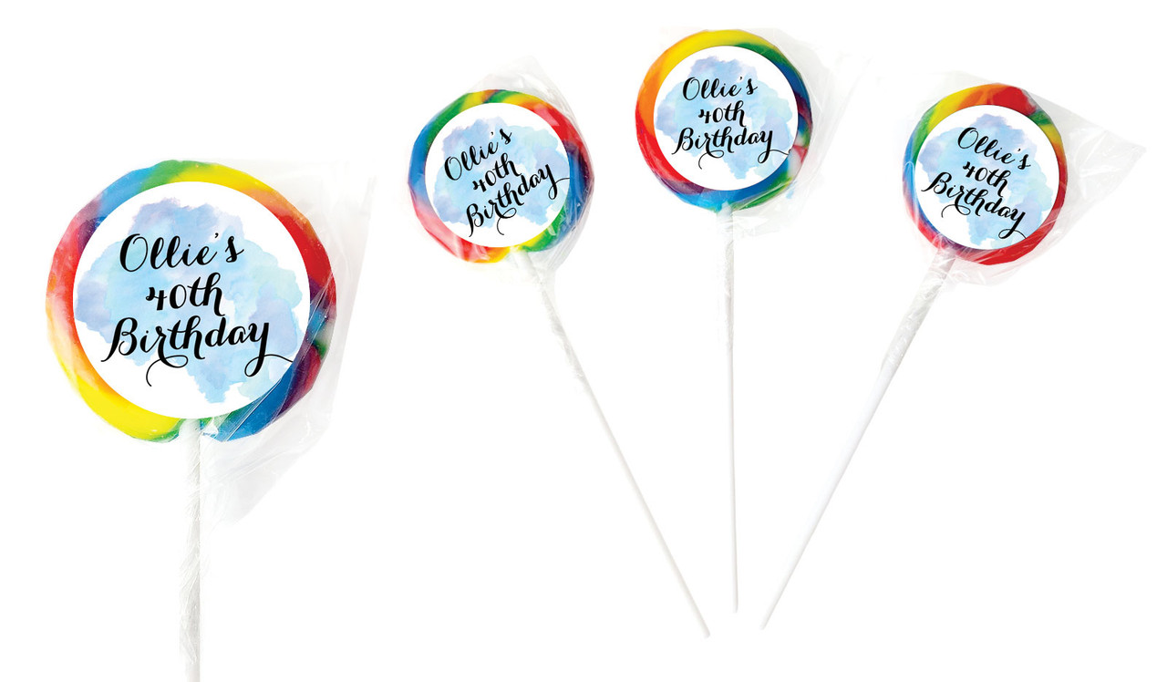 A Splash Of Water Colour Blue Personalised Lollipops
