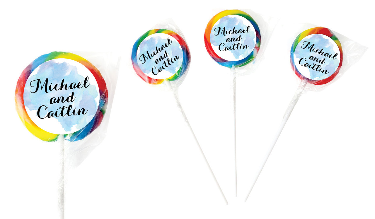 A Splash Of Watercolour Blue Wedding Personalised Lollipops