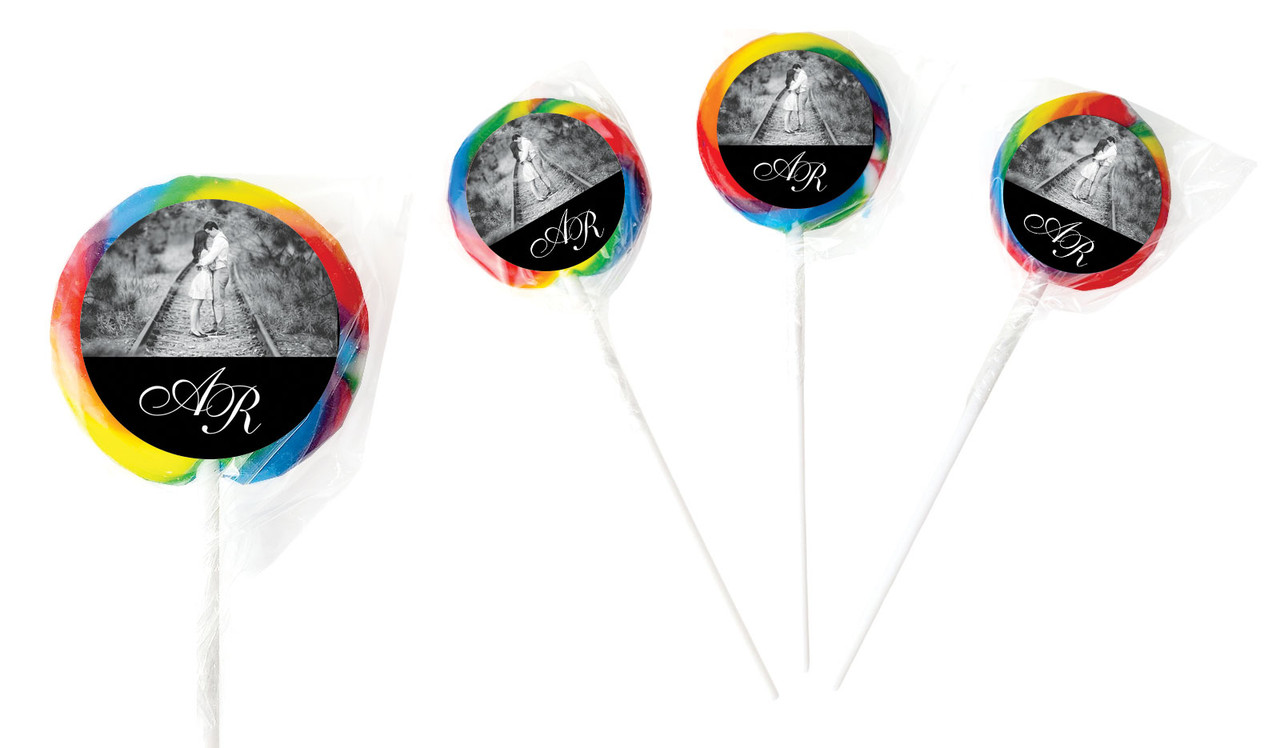 Add A Photo Black Wedding Personalised Lollipops