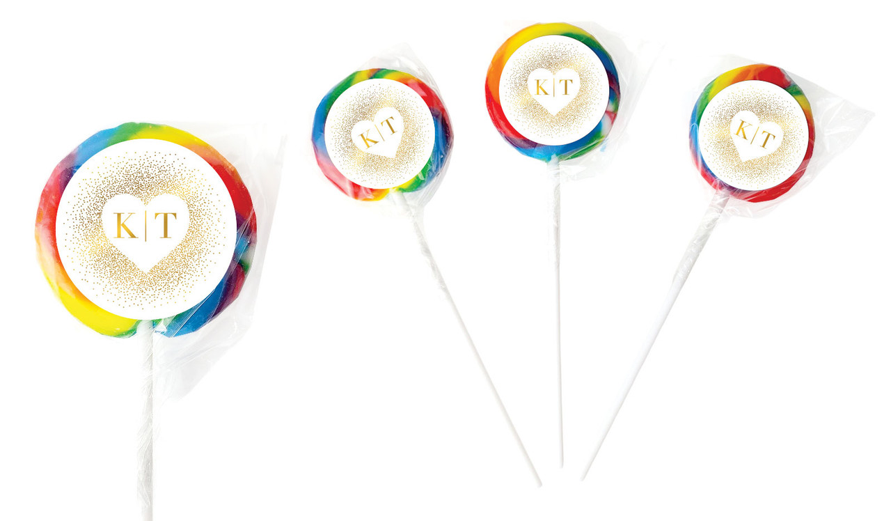 Heart Gold Confetti Personalised Wedding Lollipops