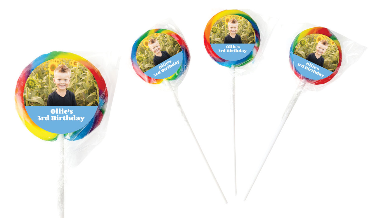 Photo Circle In Blue Personalised Birthday Lollipop