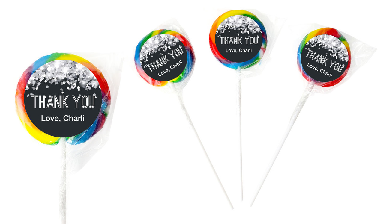 Confetti In Silver Personalised Thank You Lollipop