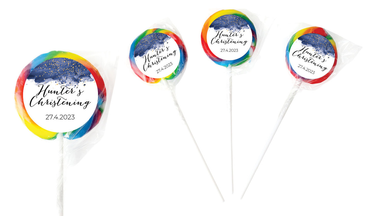 Watercolour Confetti Personalised Christening Lollipop