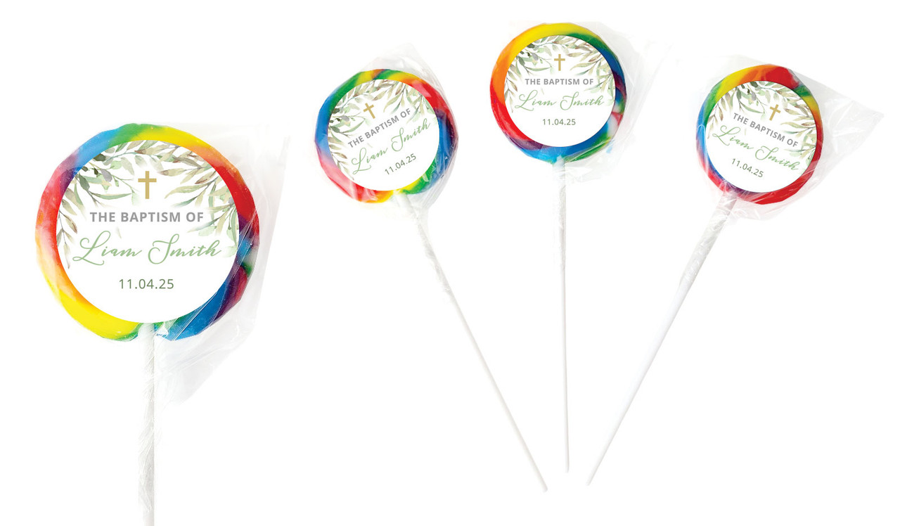 Golden Greenery Custom Christening Lollipop