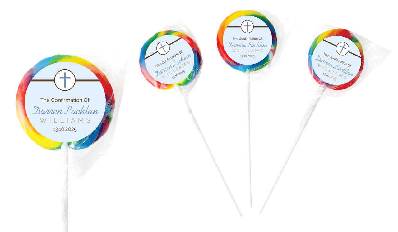 Cross Blue Confirmation Personalised Lollipops