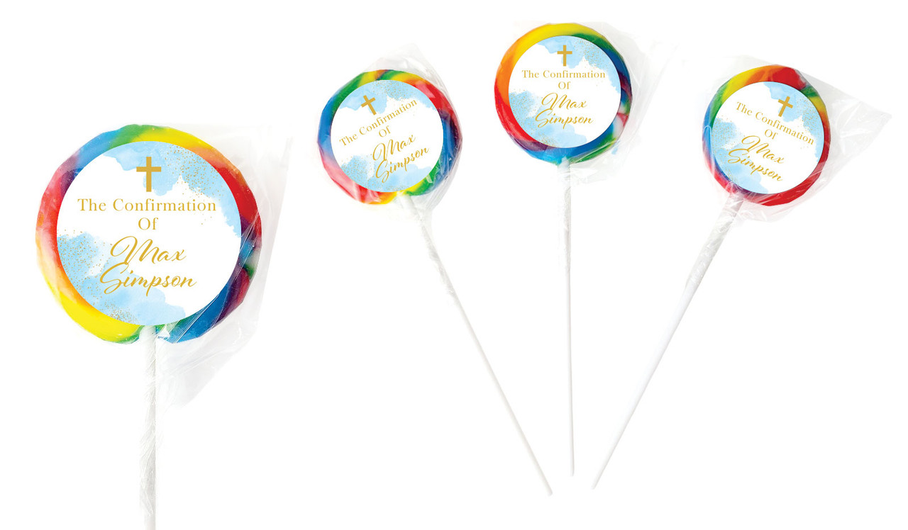 Gold Sparkle on Blue Confirmation Personalised Lollipops