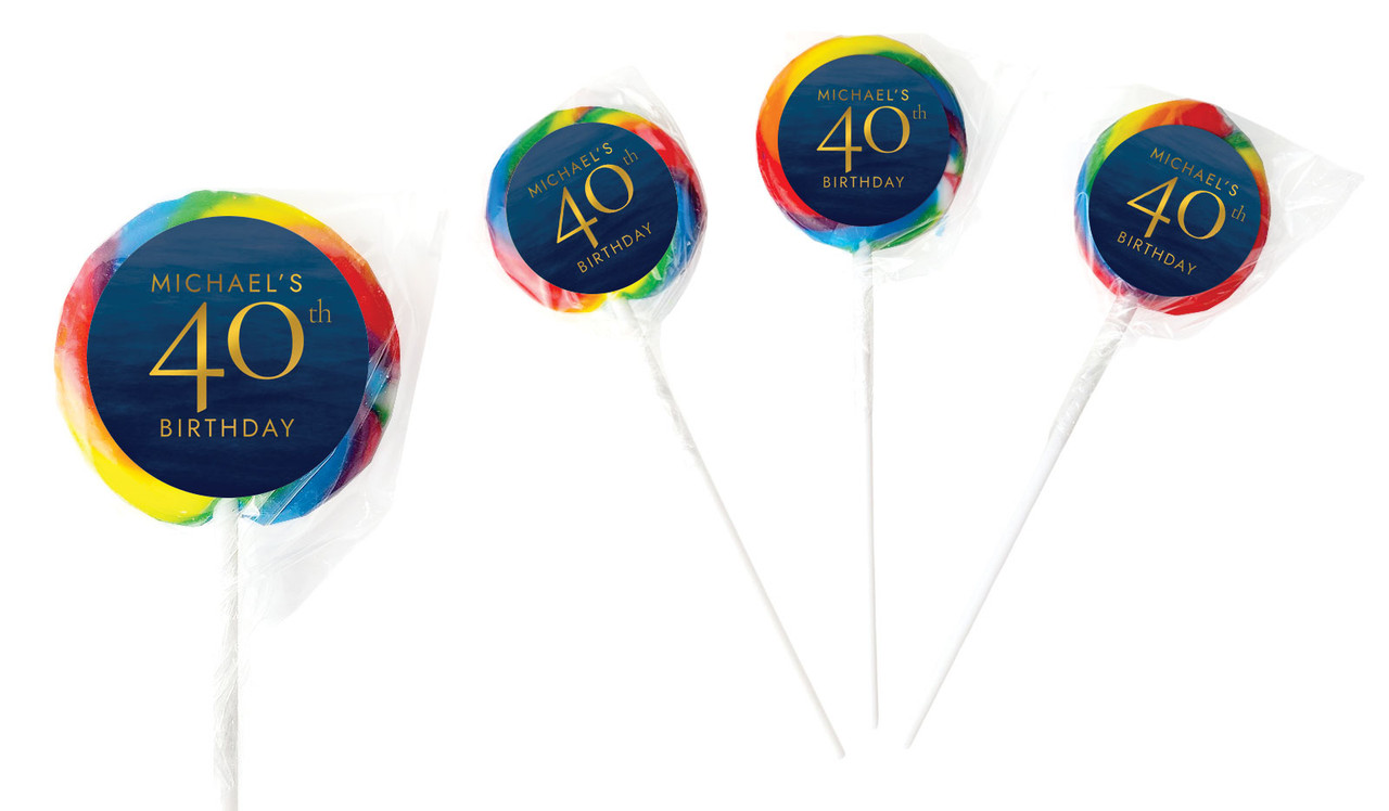 Navy Gouache Custom Birthday Party Lollipop Favour