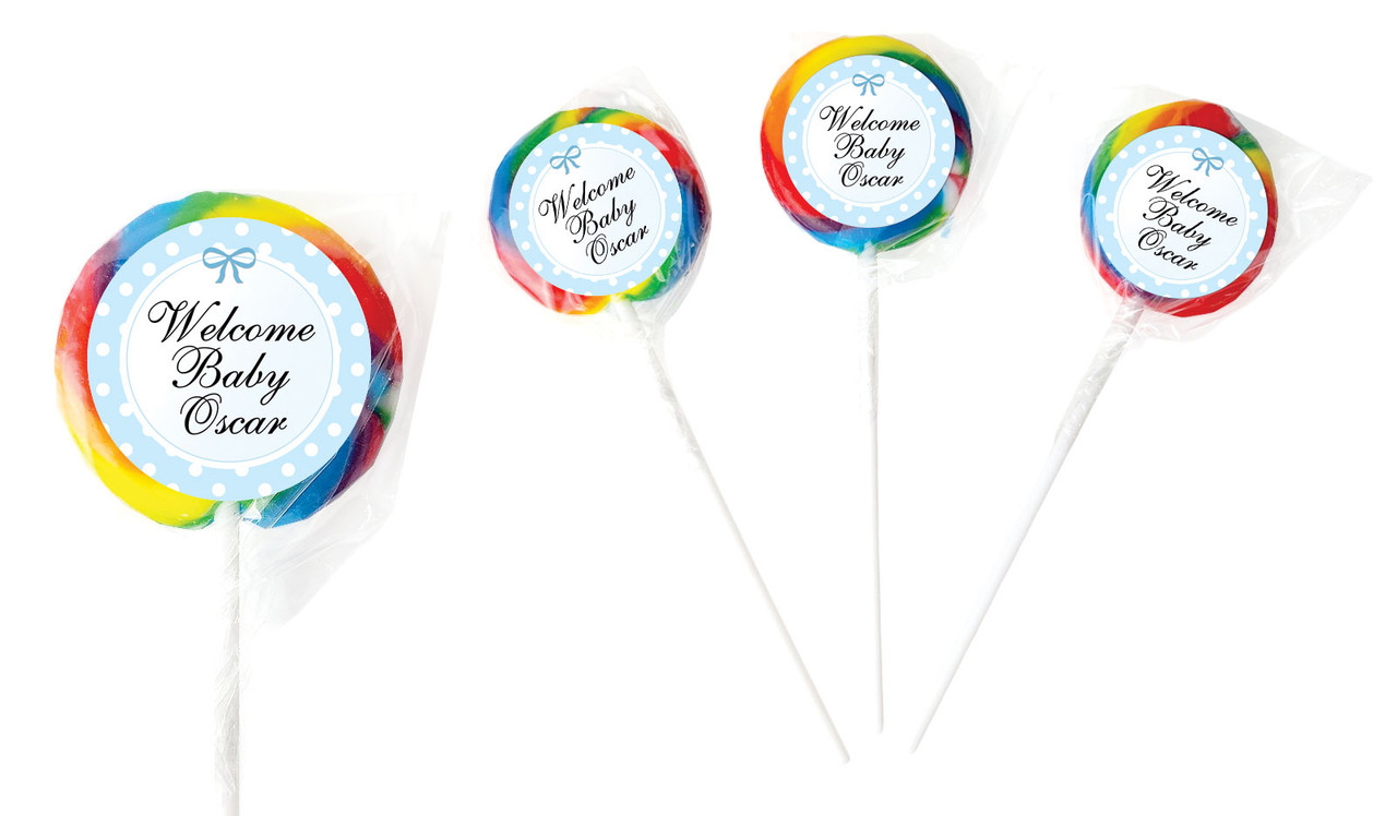 Polkadots In Blue Birth Announcement Personalised Lollipops