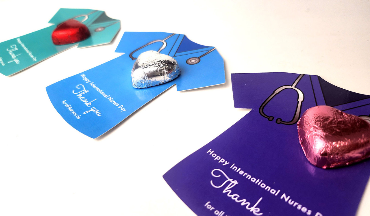 Perspective view of chocolate scrub cards