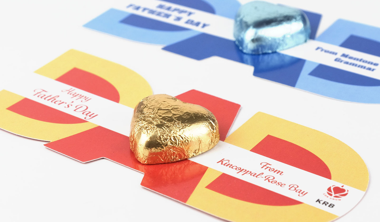 Perspective view of Branded Dad Word Card With Chocolate Heart
