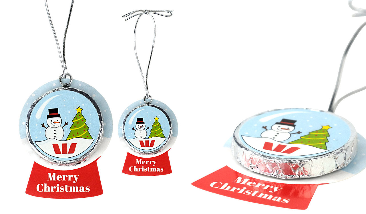 Branded Chocolate Snow Globe Card With Hanging Bow