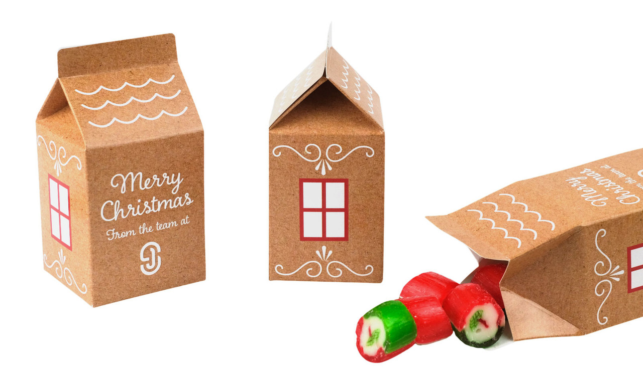 Branded 10cm Christmas Cottage Boxes With Rock Candy 25g