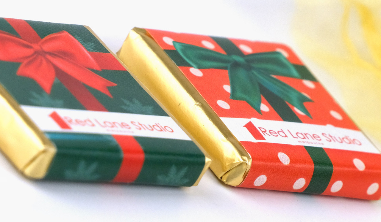 Close up of two mini chocolates included
