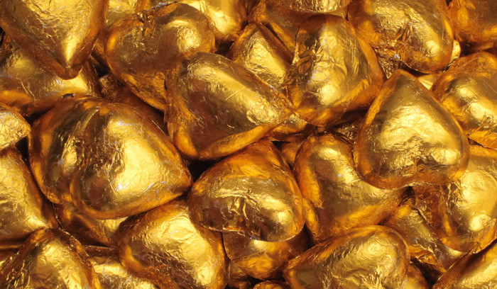 Gold Foil Covered Chocolate Hearts
