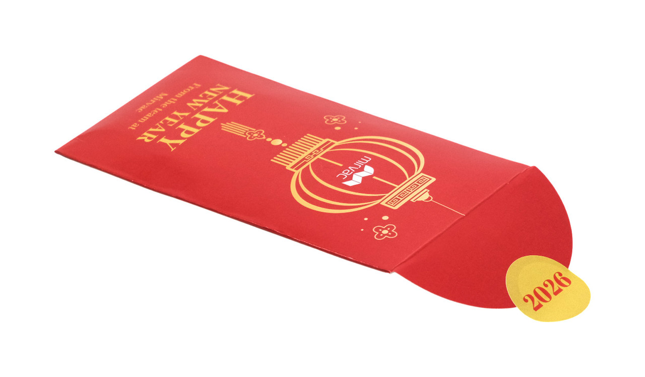Rear view of Chinese New Year Branded Envelope - Label is used to hold envelope closed.
