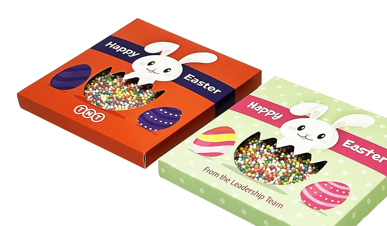 Perspective view of Easter Shapes Custom 10cm Freckle Box