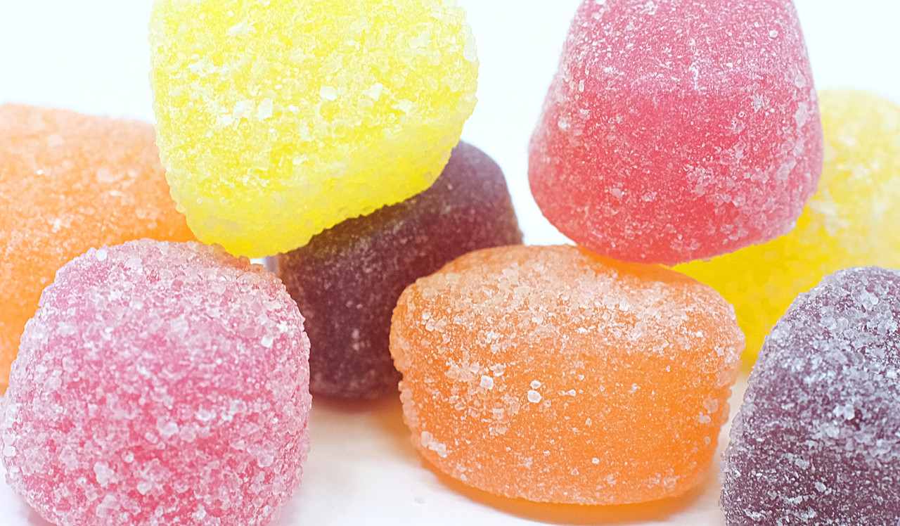 Sugary jelly jubes  in a branded bag