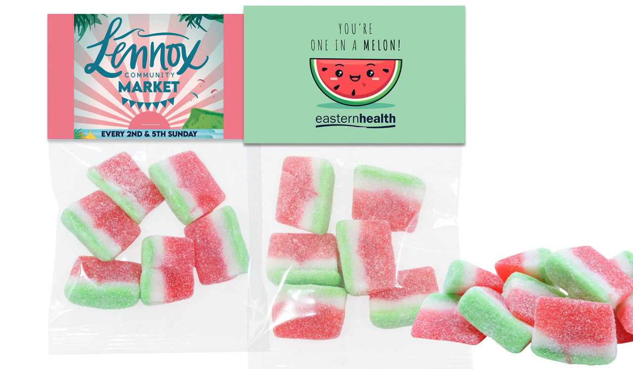 Branded Sour Watermelon Lolly Bags With Topper