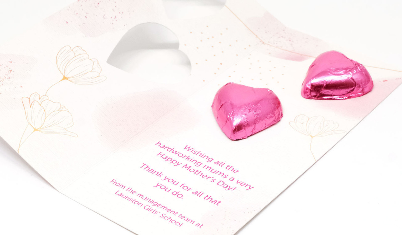 Includes two chocolate hearts in your choice of foil