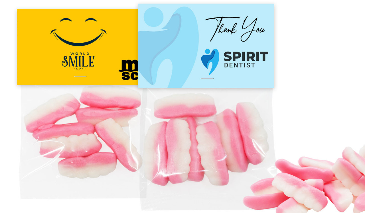 Branded False Teeth Lolly Bags With Topper