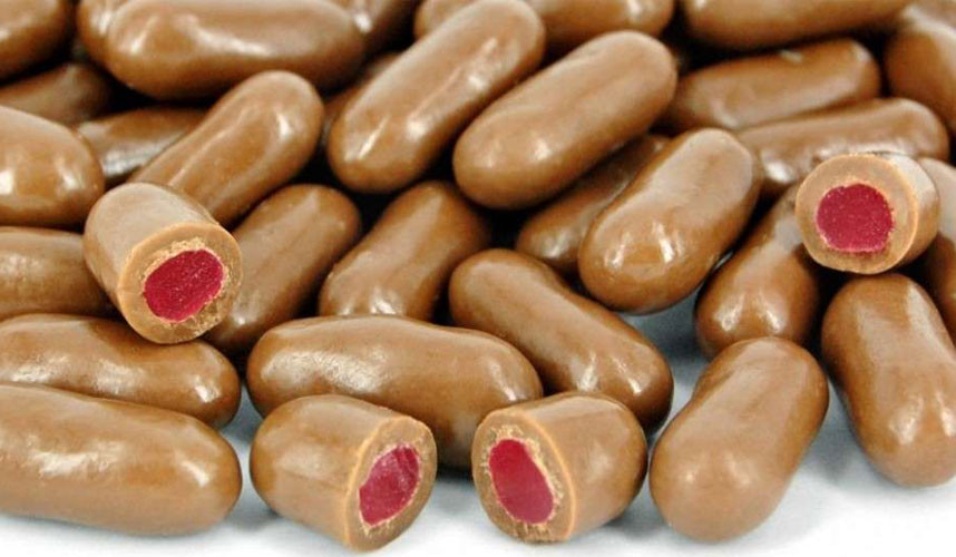 Close up of Chocolate Raspberry Bullets confectionery