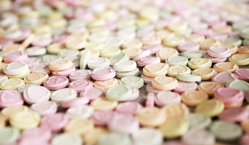 Each love heart has a different message or emoji