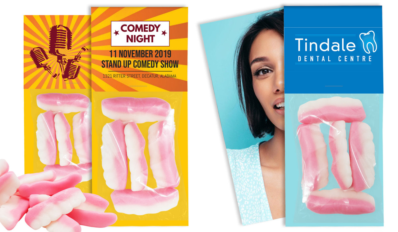 Jelly False Teeth 30g Branded Lolly Bag With Extended Topper