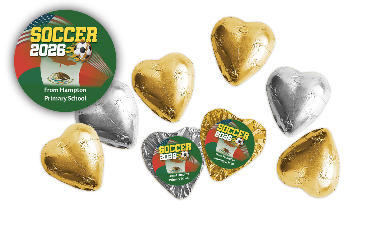 Soccer Championship Custom Foil Chocolate Hearts
