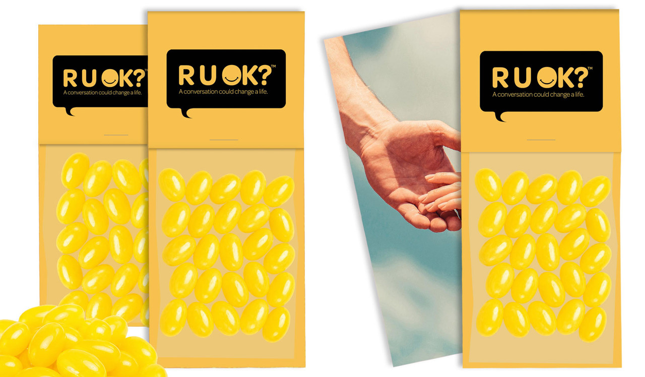 RUOK Yellow Jelly Bean 30g Lolly Bag With Extended Topper