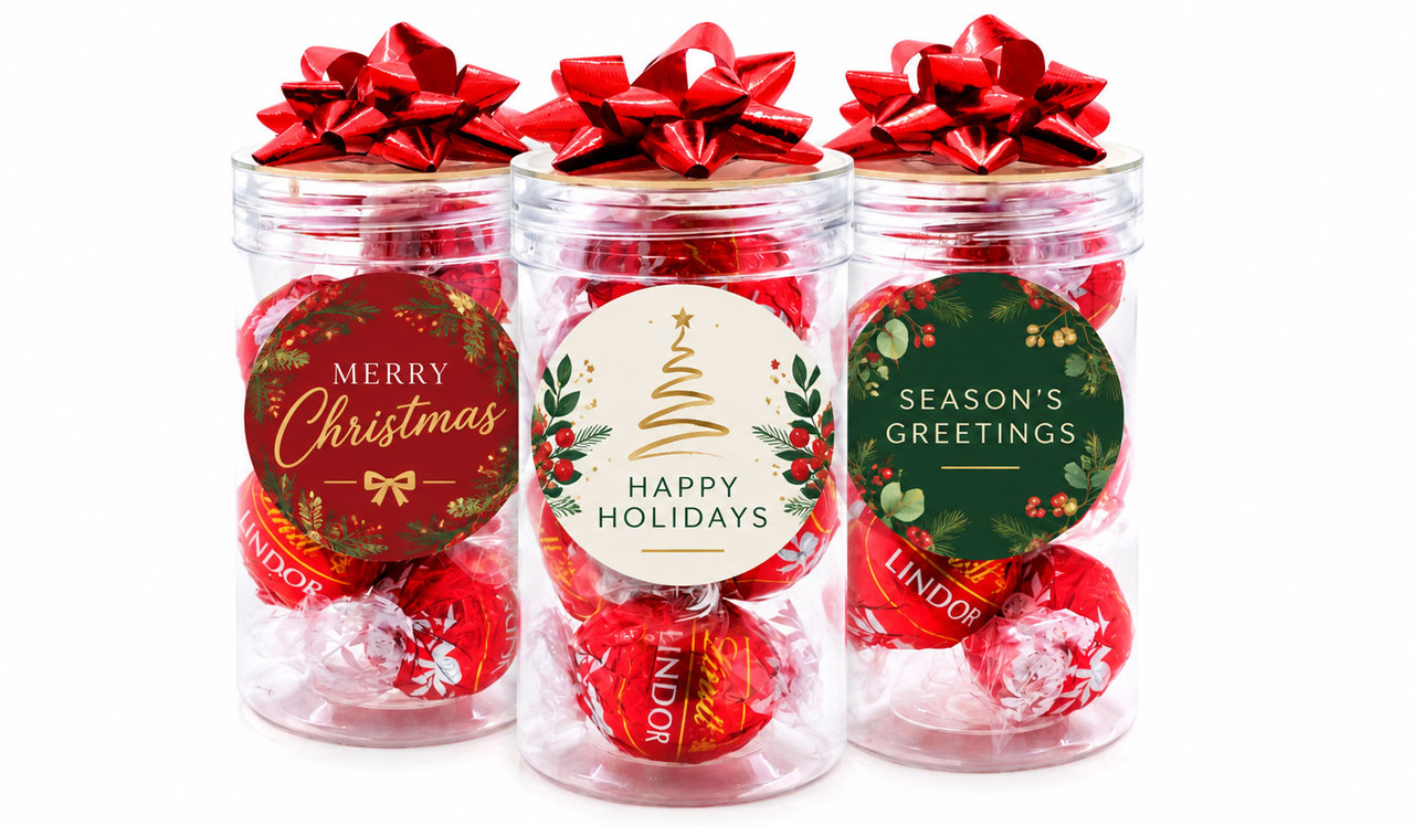 Branded Christmas Long Lolly Jar With Lindt Lindor Balls