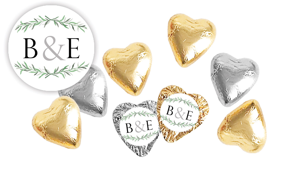 Green Branches Personalised Foil Chocolate Hearts