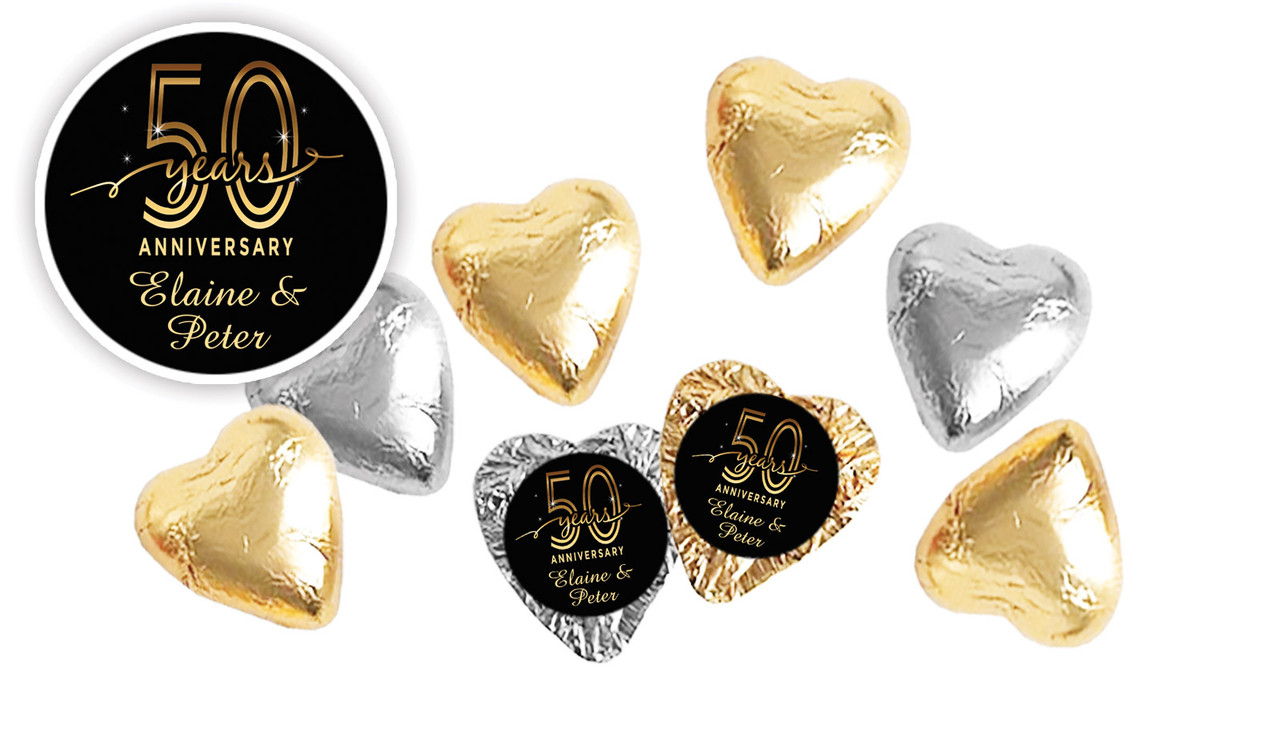 Big Number Gold Anniversary Personalised Foil Chocolate Hearts
