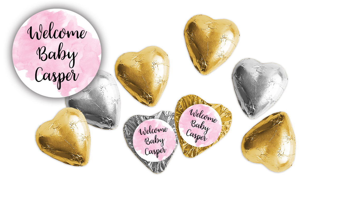 A Splash Of Watercolour Pink Birth Announcement Hearts