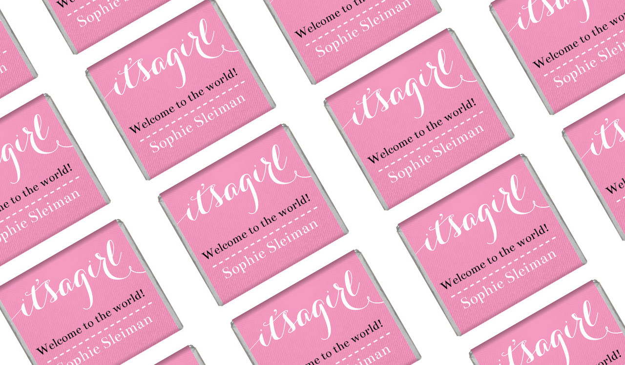 Flowing It's A Girl Birth Announcement Mini Chocolates
