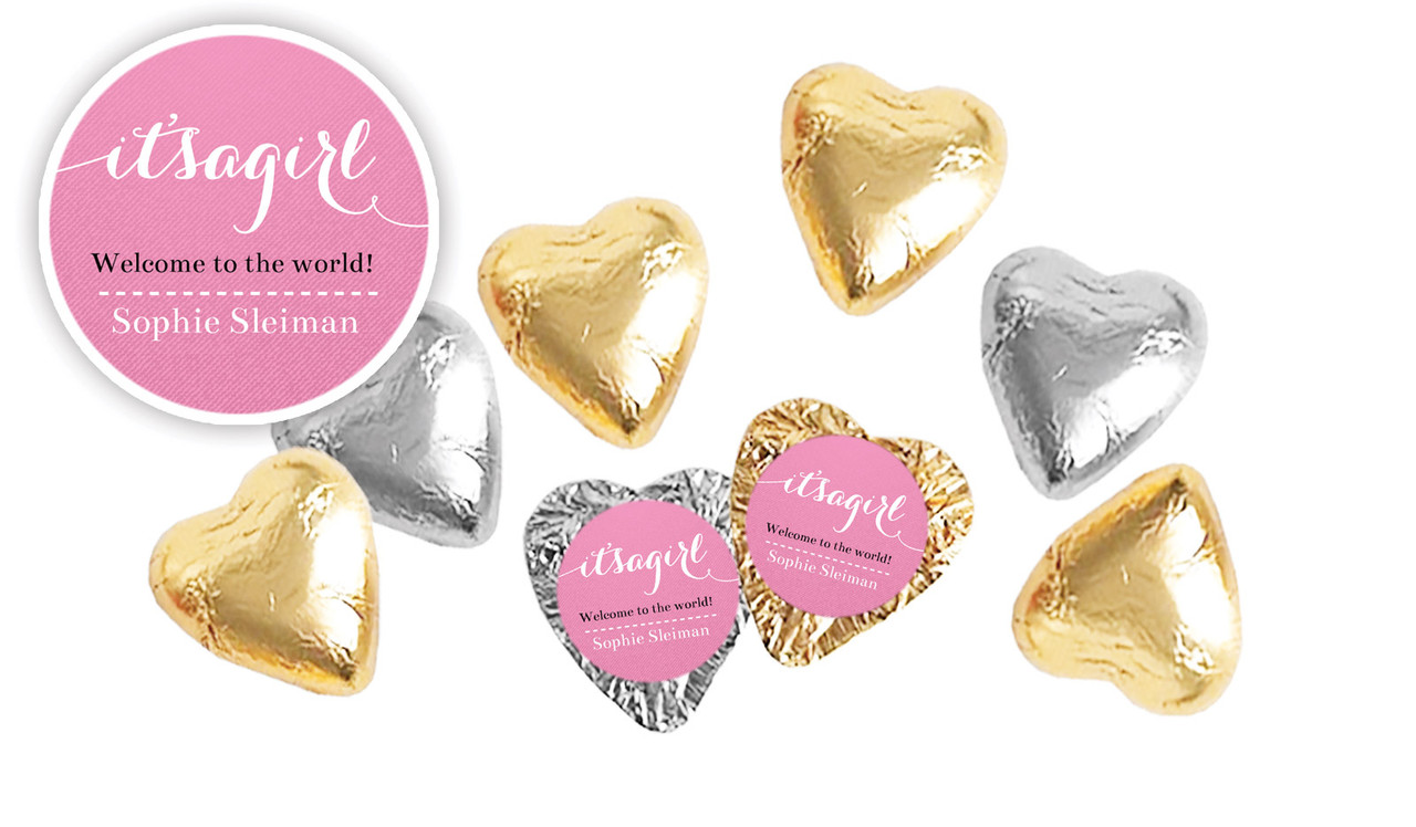 Flowing It's A Girl Personalised Foil Chocolate Hearts