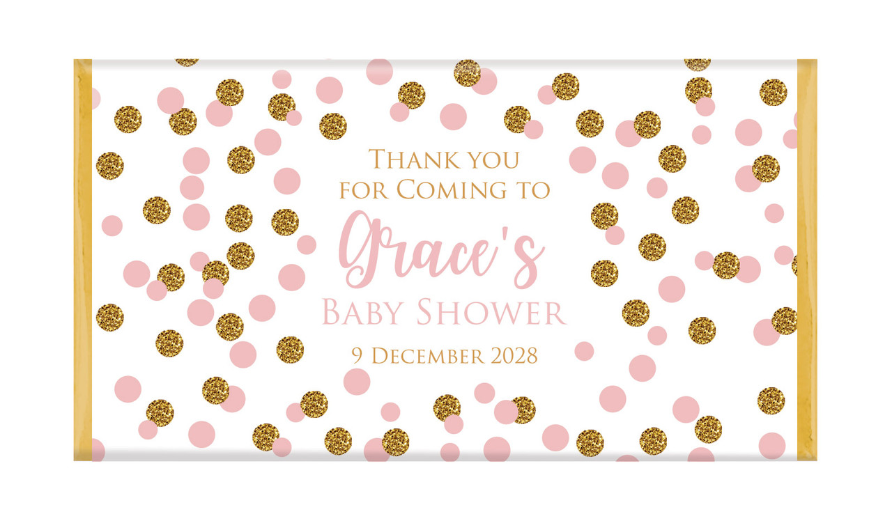 Pink Gold Confetti Custom Baby Shower Chocolates