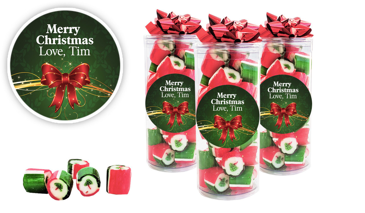 Christmas Bow Personalised Christmas Rock Candy Tube