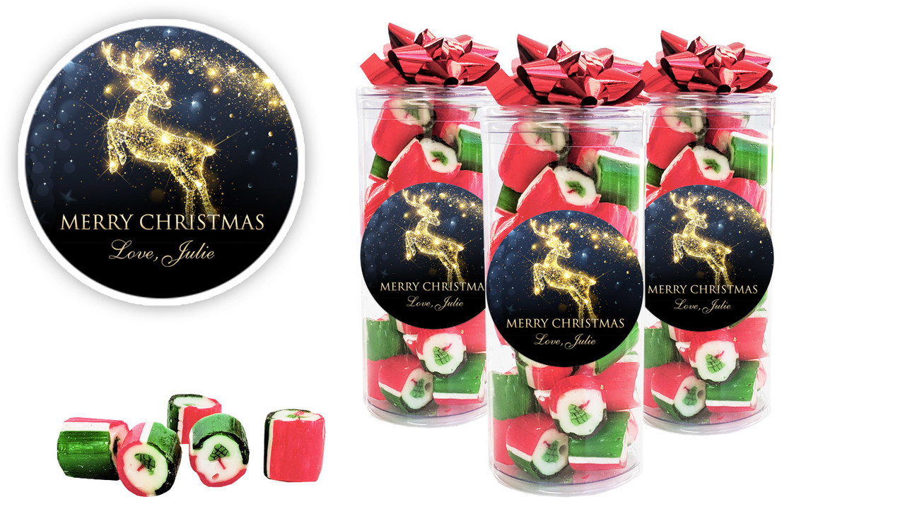 Glowing Reindeer Custom Christmas Rock Candy Tube