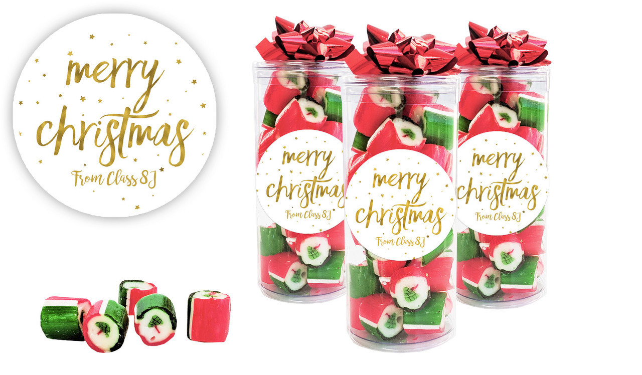 Gold Confetti Stars Personalised Christmas Rock Candy Tube